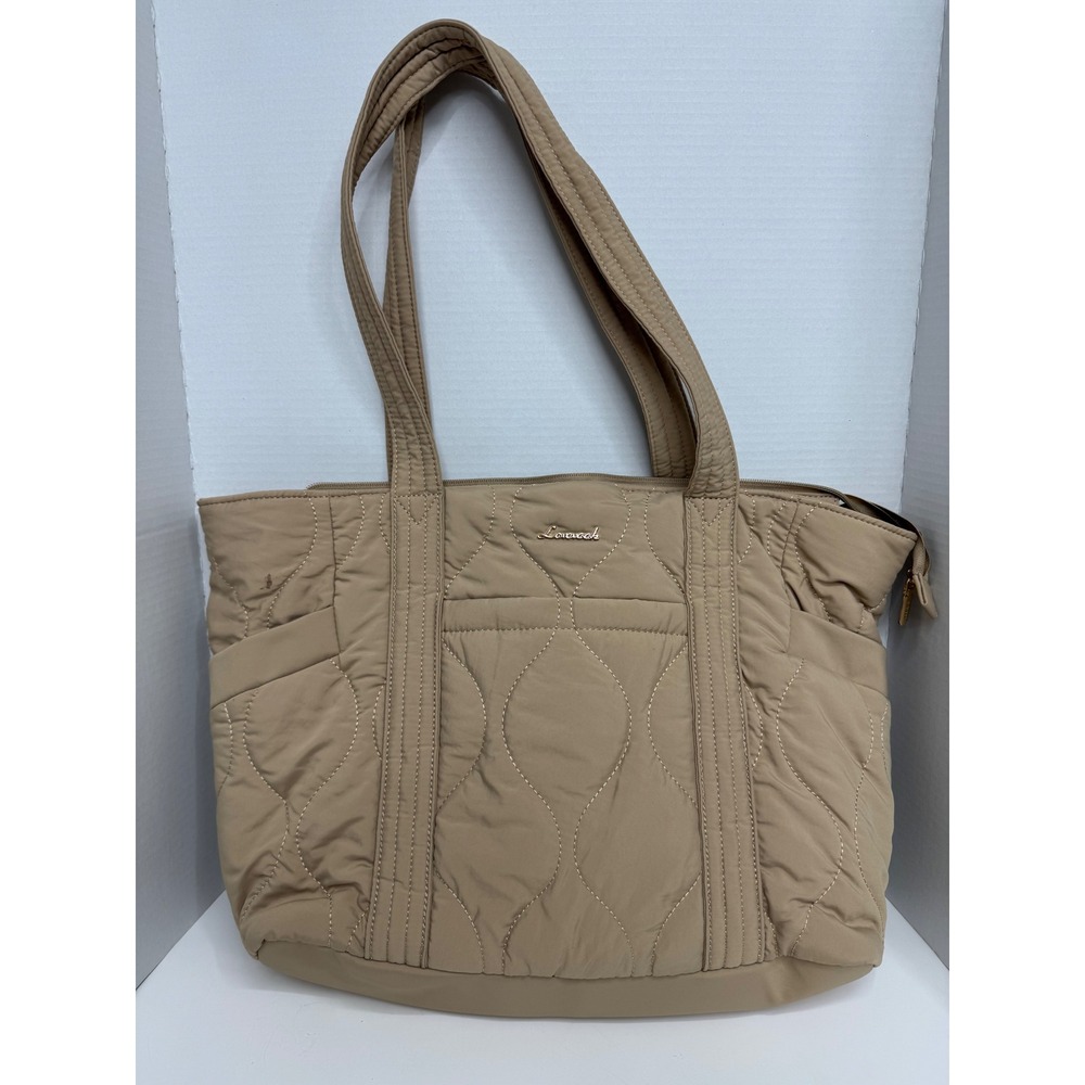 Lovevook Tan Quilted Nylon Tote Bag Padded Laptop Shoulder Bag Beige Large